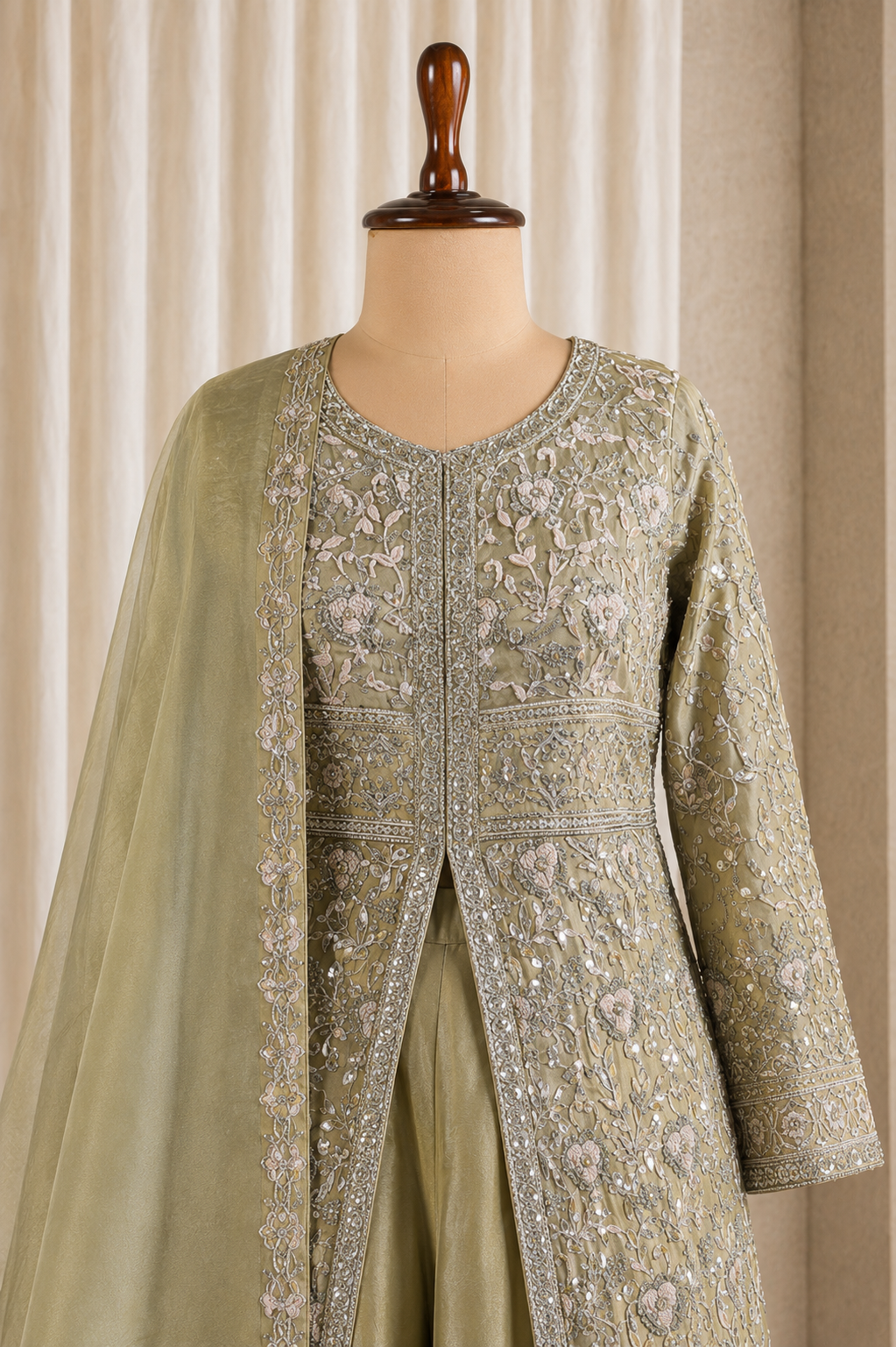 Long Centre Cut Style Mint Green Kurti Style Suit