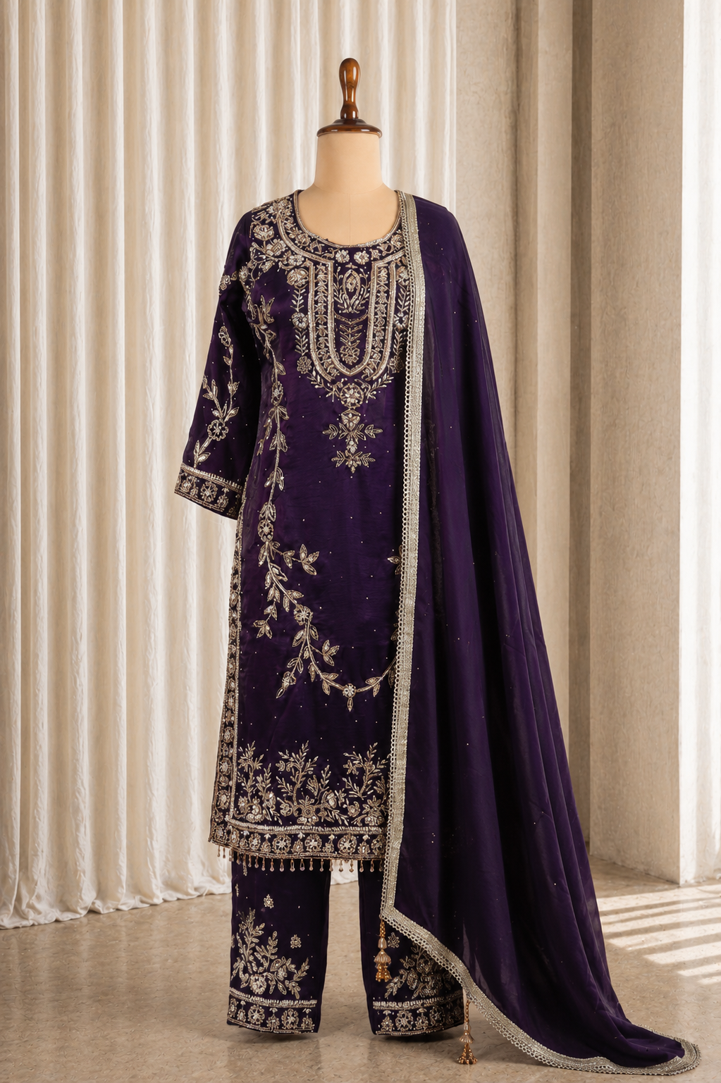 Gorgeous Purple Modest Straight Pant Style Suit