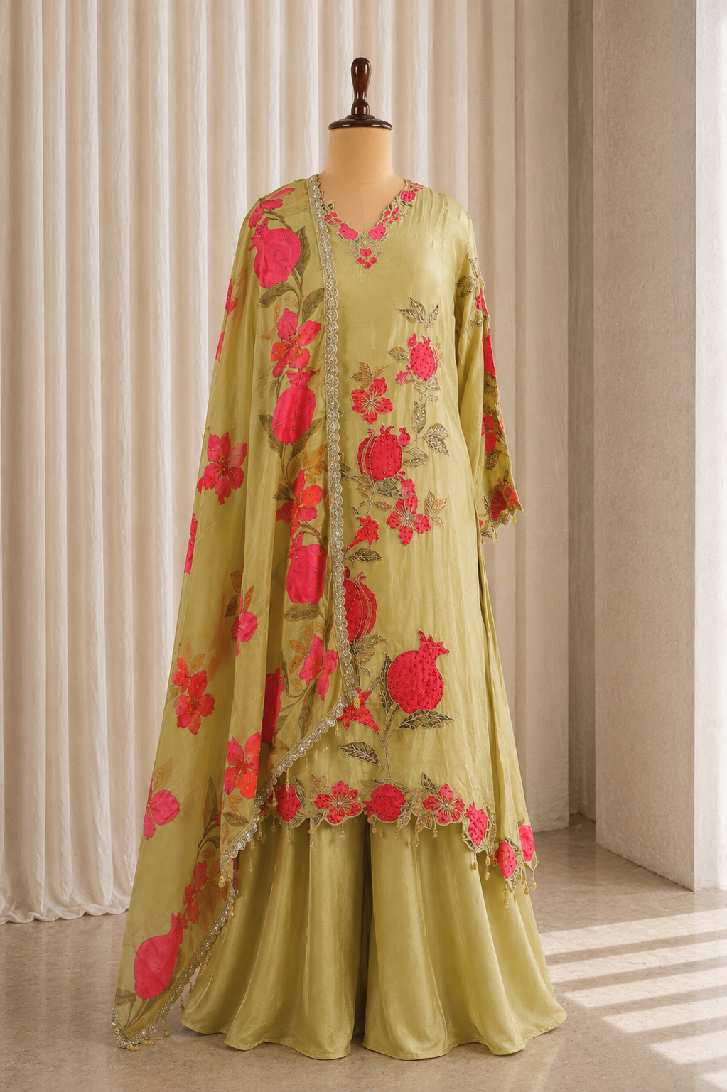 Yellow Long Cut Work Kurti Style Palazzo Suit