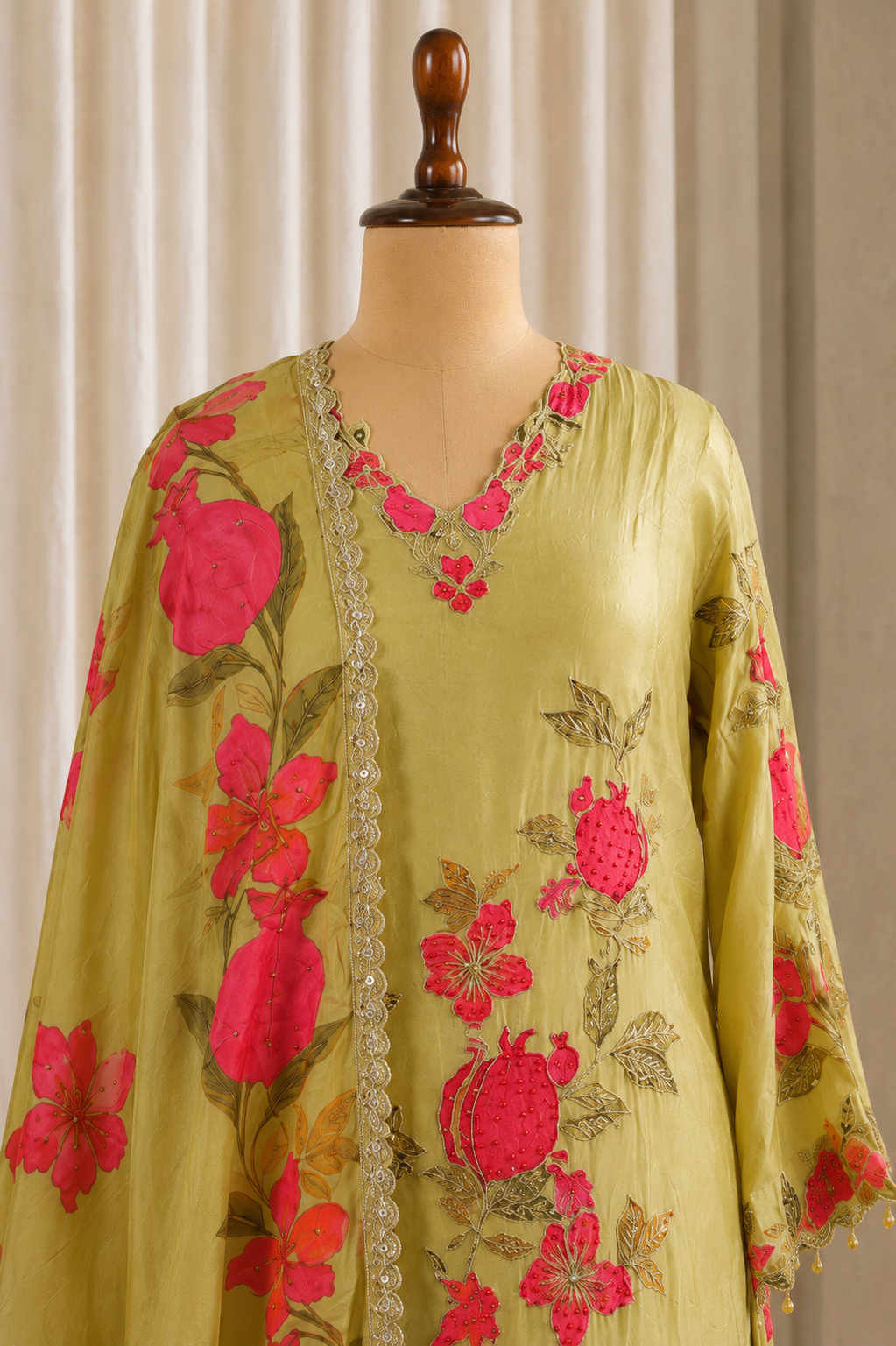 Yellow Long Cut Work Kurti Style Palazzo Suit