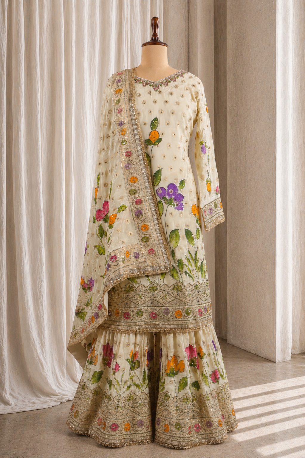 Stunning Silk Based Kurti Styled Gharara Suit