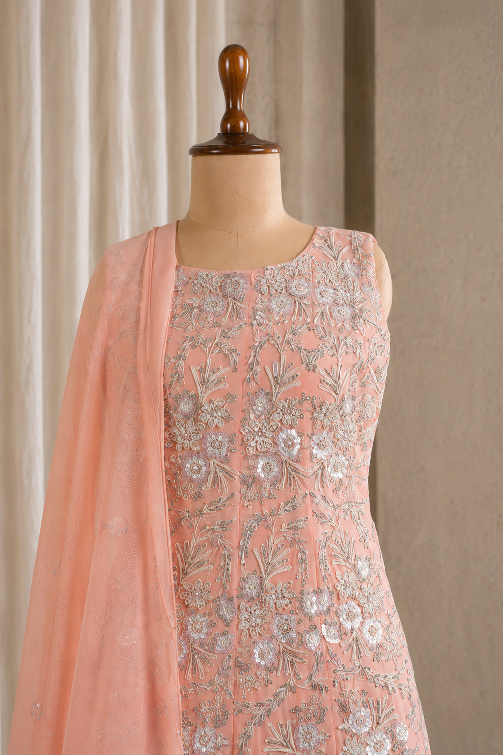 Beautiful Baby Pink Heavy Long Kurti Style Palazzo Pants
