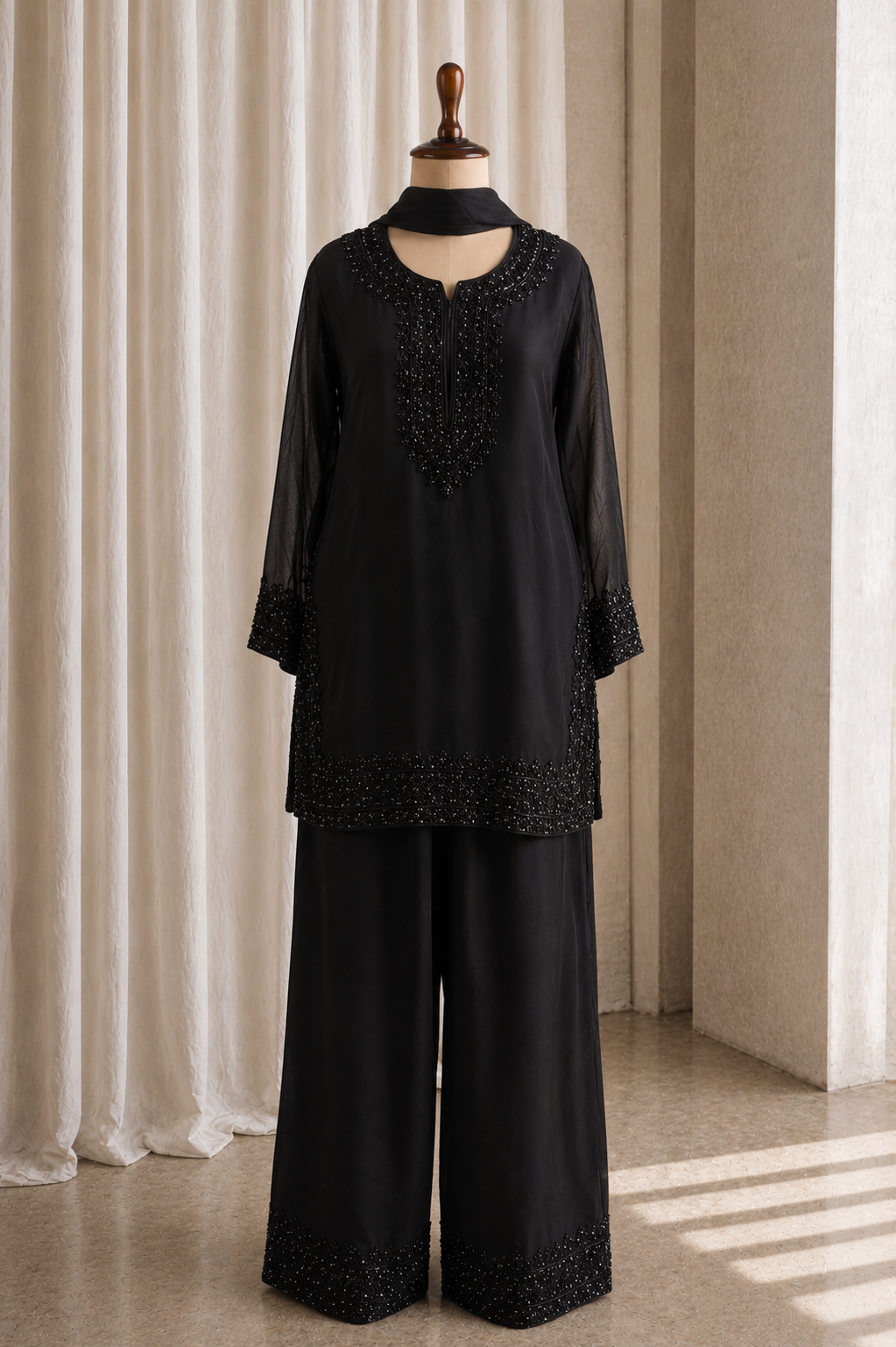 Simple Black On Black kurti Straight Pants Suit