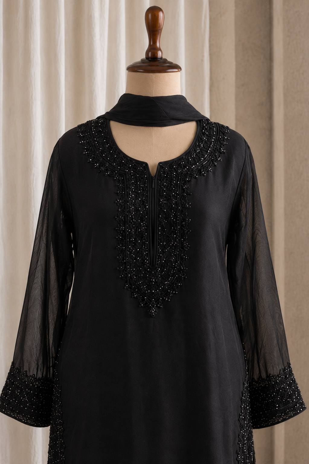 Simple Black On Black kurti Straight Pants Suit