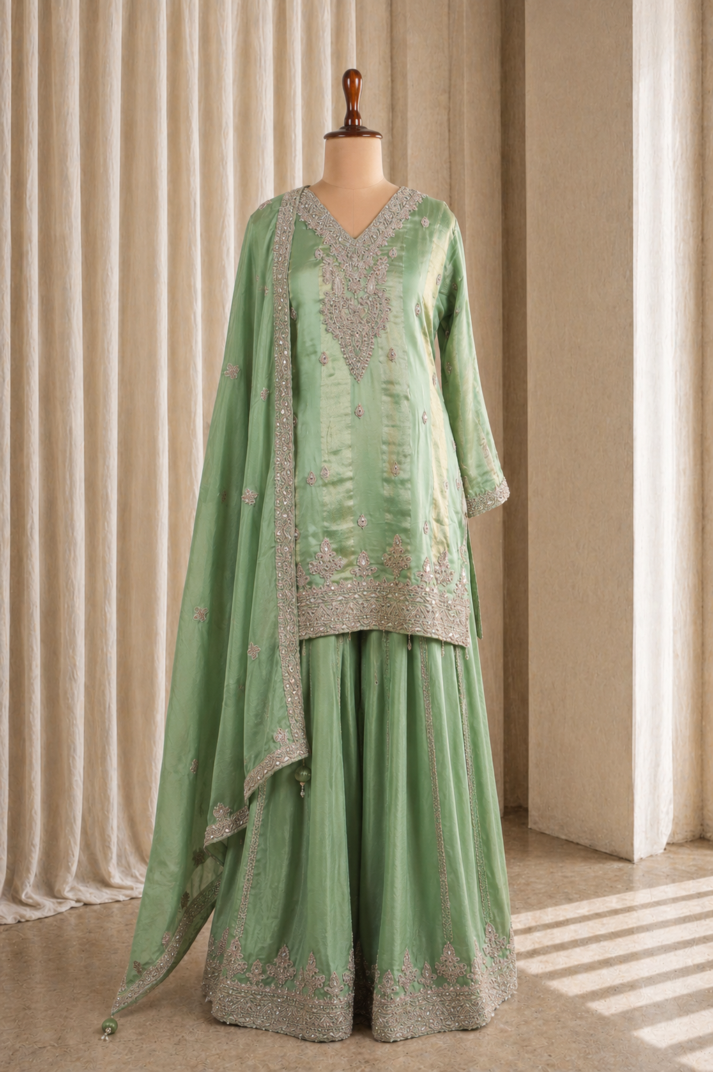 Attractive Mint Green Straight Cut Styled Straight Pants Designer Suit