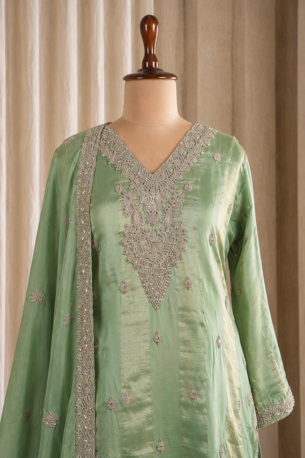 Attractive Mint Green Straight Cut Styled Straight Pants Designer Suit