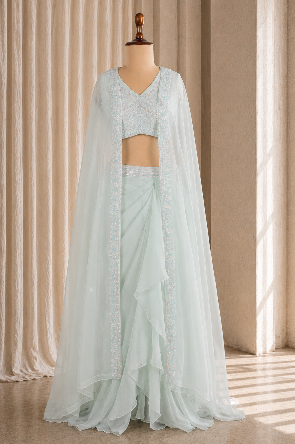 Fancy Designer Jacket Styled Suit With Palazzo And Short Blouse