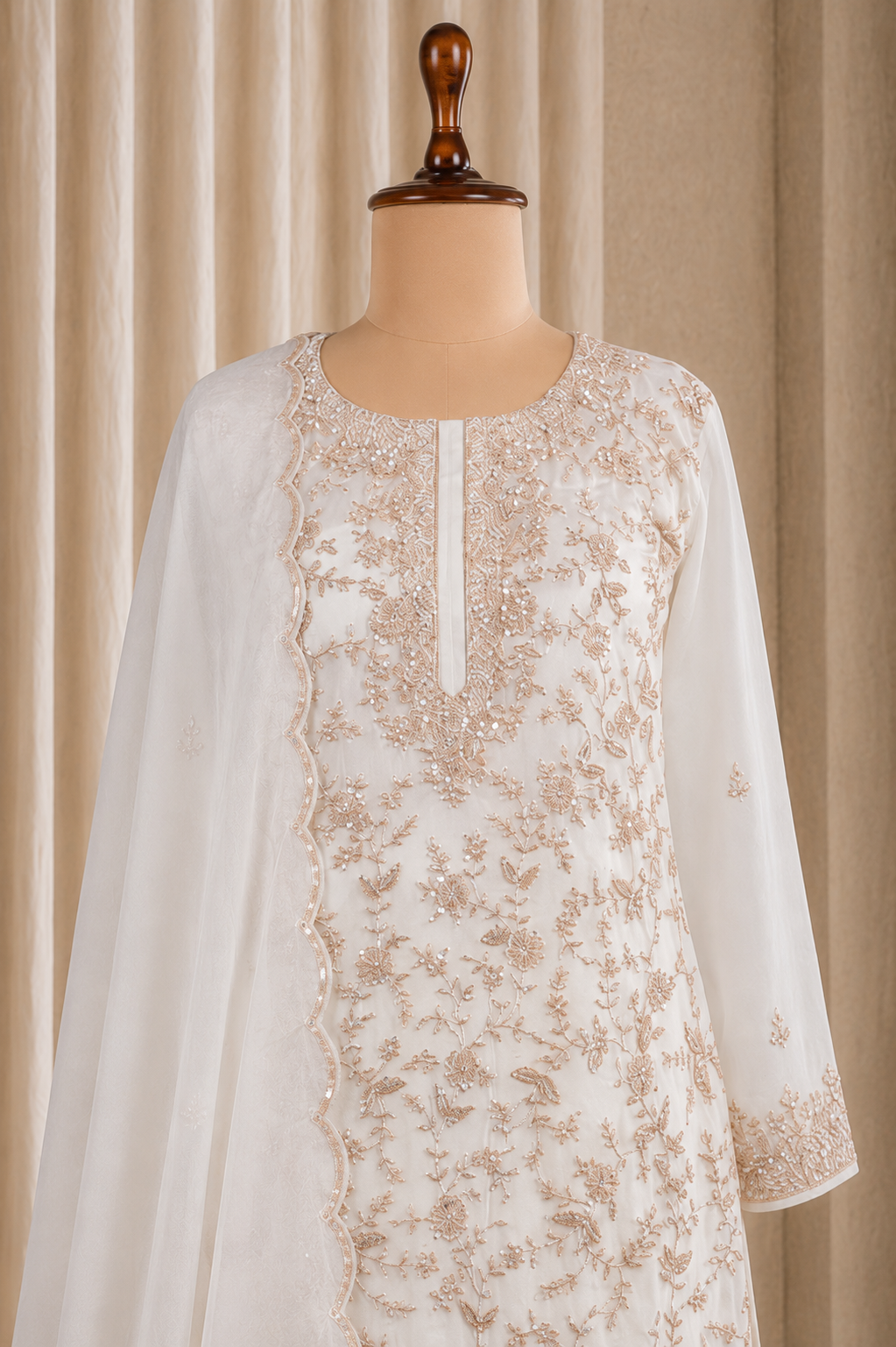 Incredible White Heavy Kurti Styled Palazzo Suit