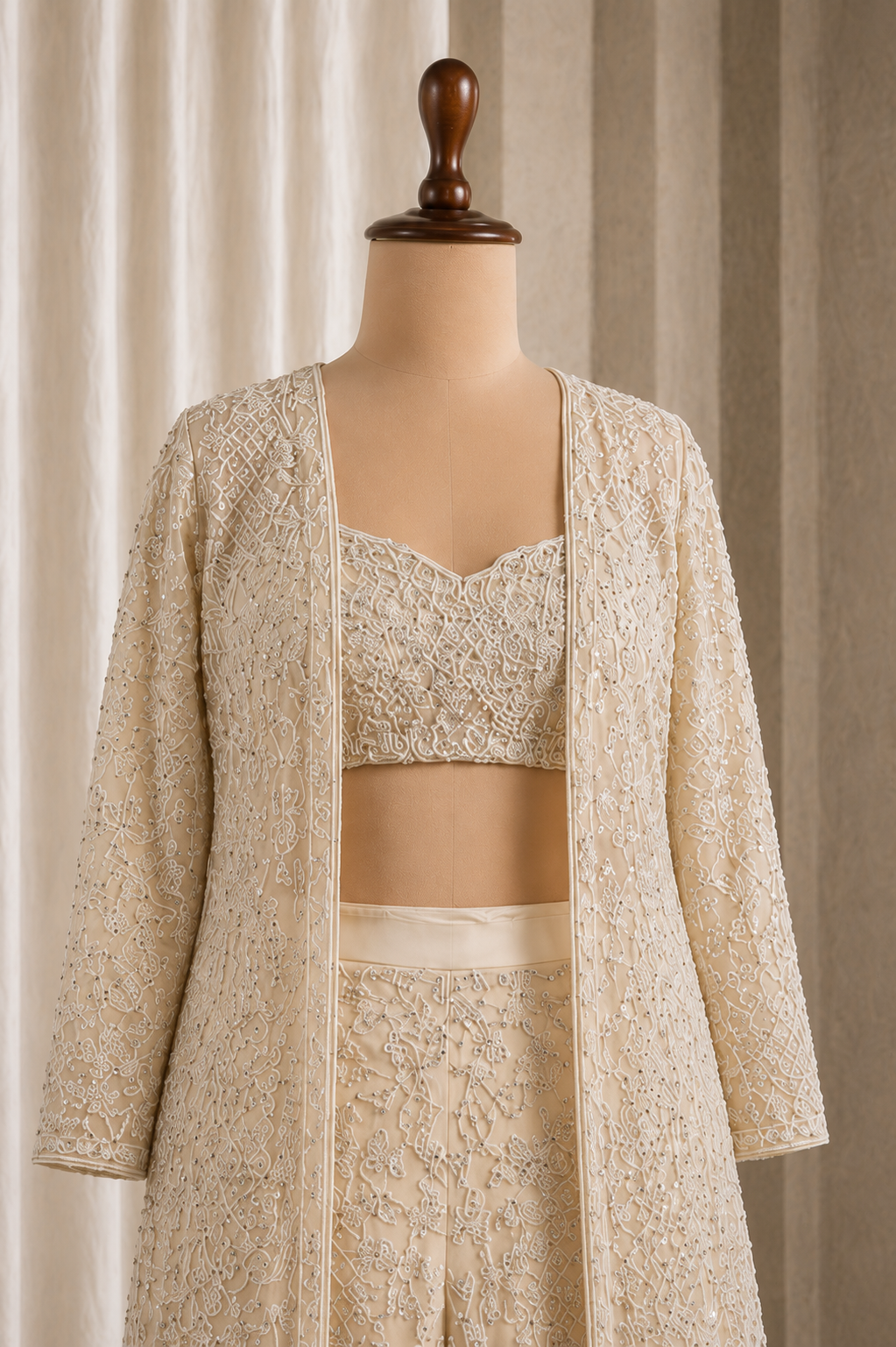 Beautiful Beige Colored jacket Style Palazzo-Choli Suit