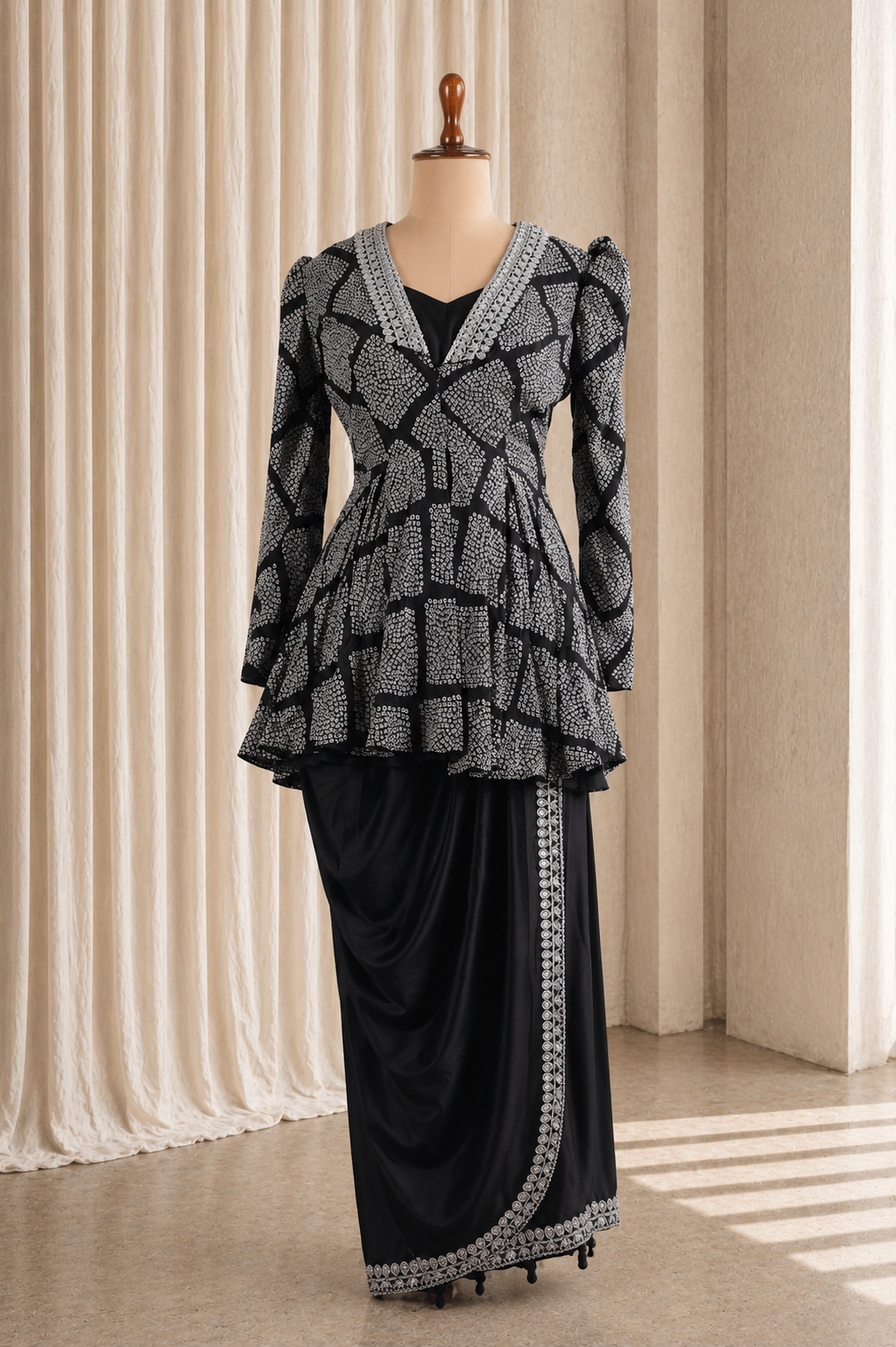 Formal Black And White Blazer Styled Dhoti Bottoms Suit