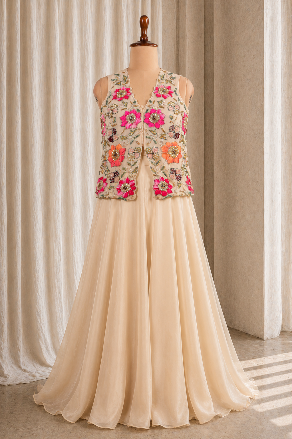 Gorgeous Light Beige-Multicolored Designer Palazzo Set