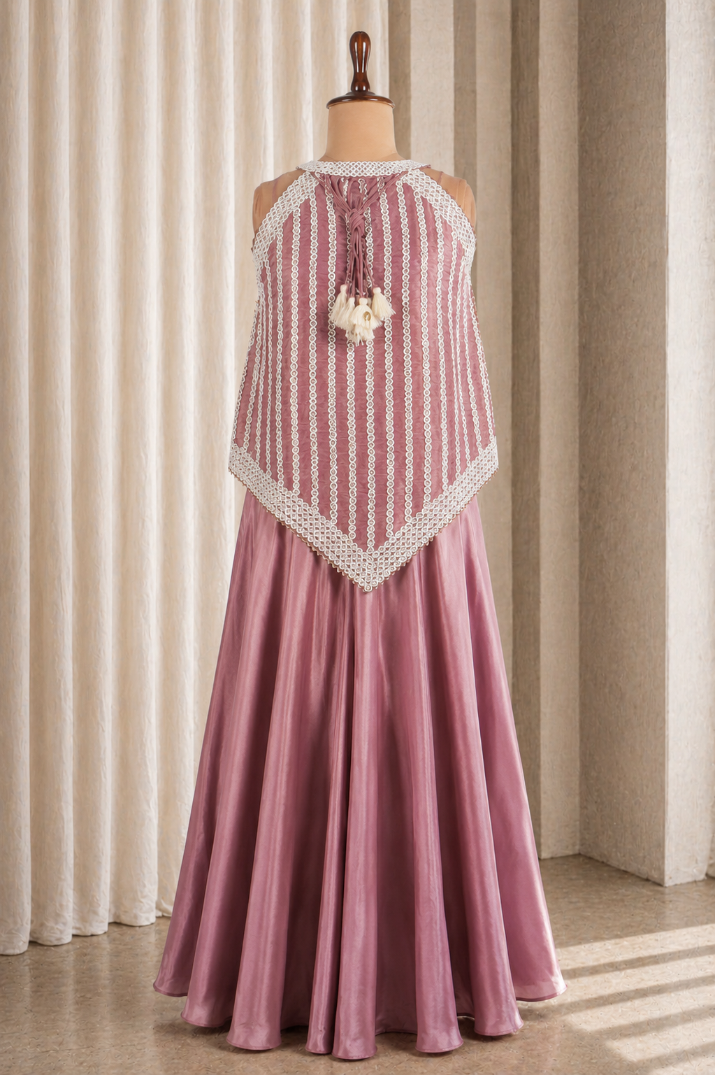 Designer Mauve-Lavender Palazzo Style Suit With Fancy Top
