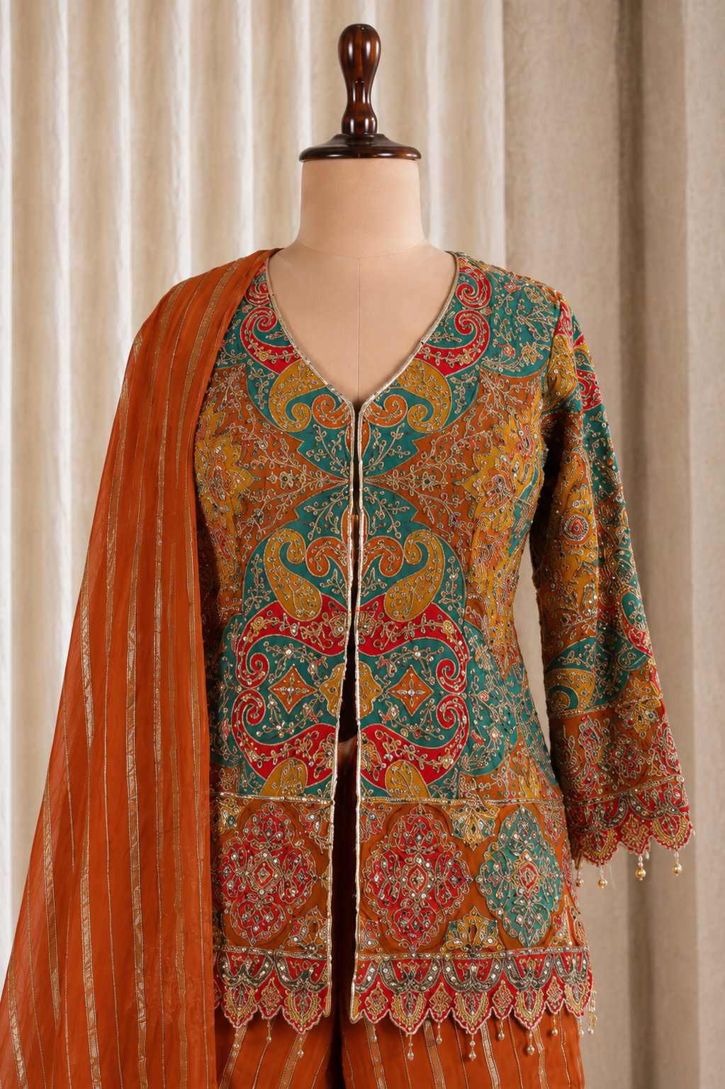 Festive Multicolored Palazzo Suit With Straight Cut top