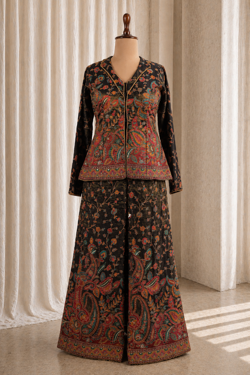 Black Shimmer Embroidered Sequins With Kasab Work Palazzo Suit