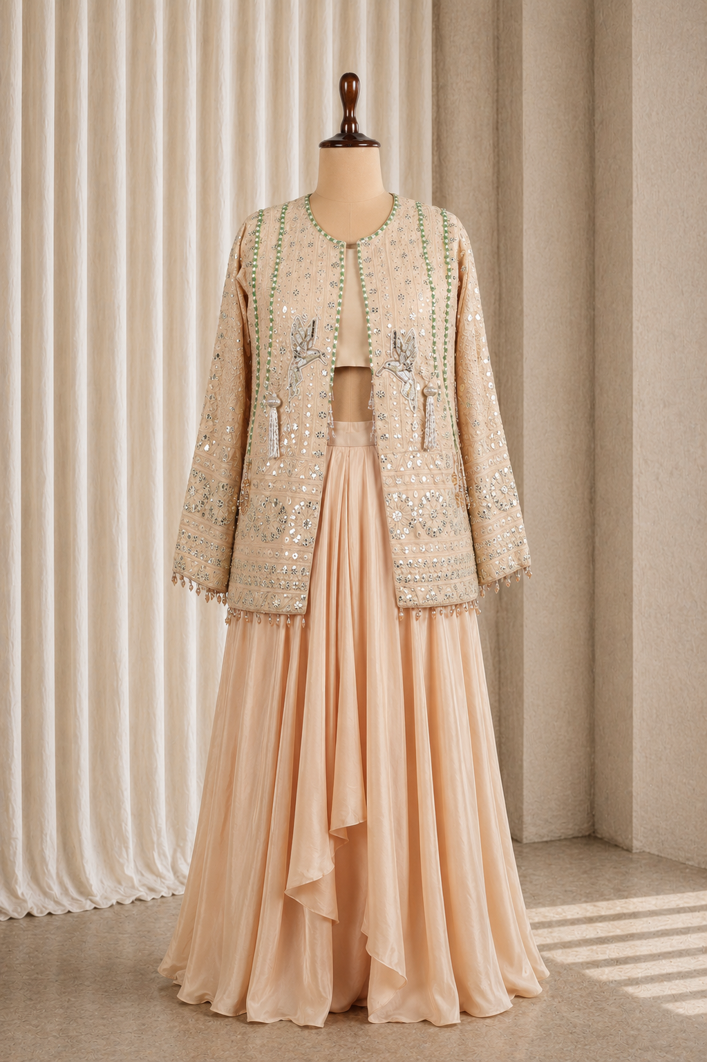 beige Georgette Lakhnowi Sequins Palazzo Suit Festive Wear