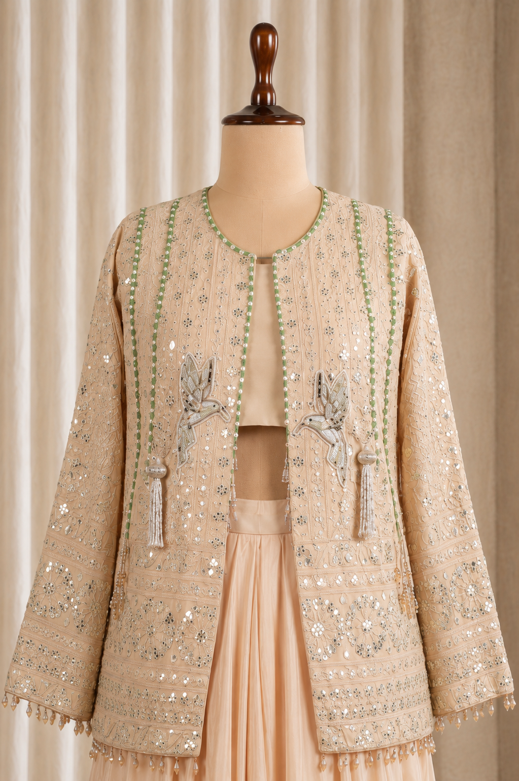 beige Georgette Lakhnowi Sequins Palazzo Suit Festive Wear