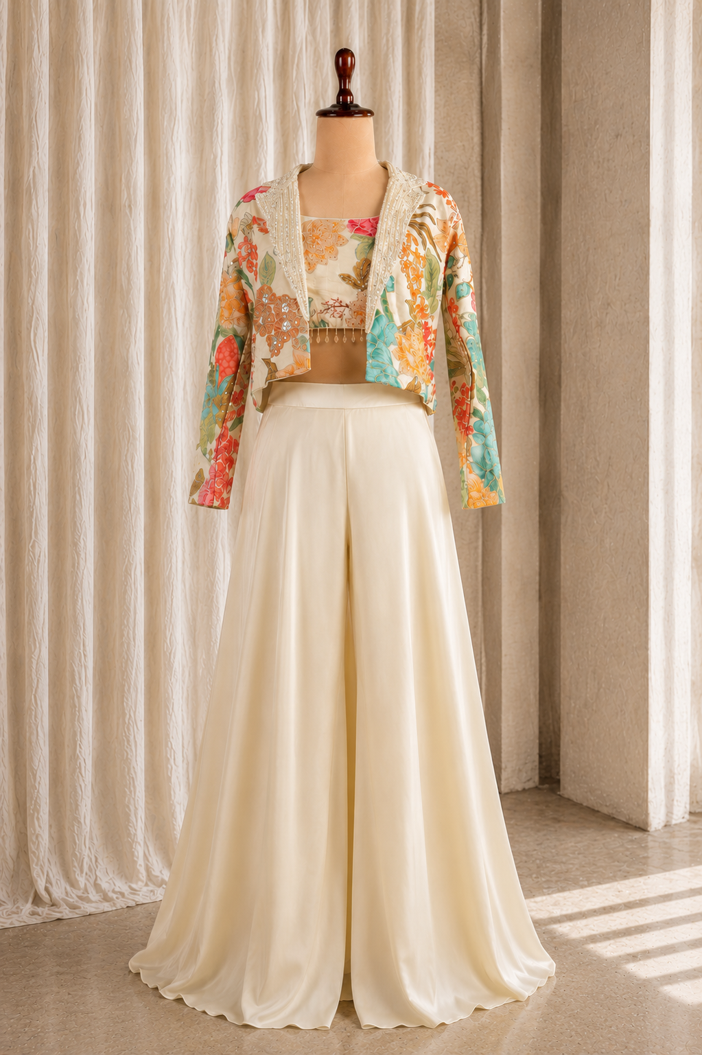 Amazing Beige-Multicolored Choli Suit With Short Jacket