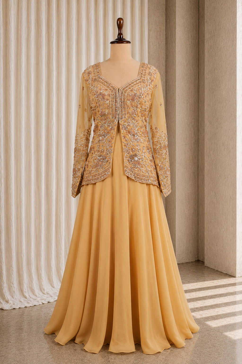 Attractive Designer Style Dark Beige Palazzo Suit With Jacket