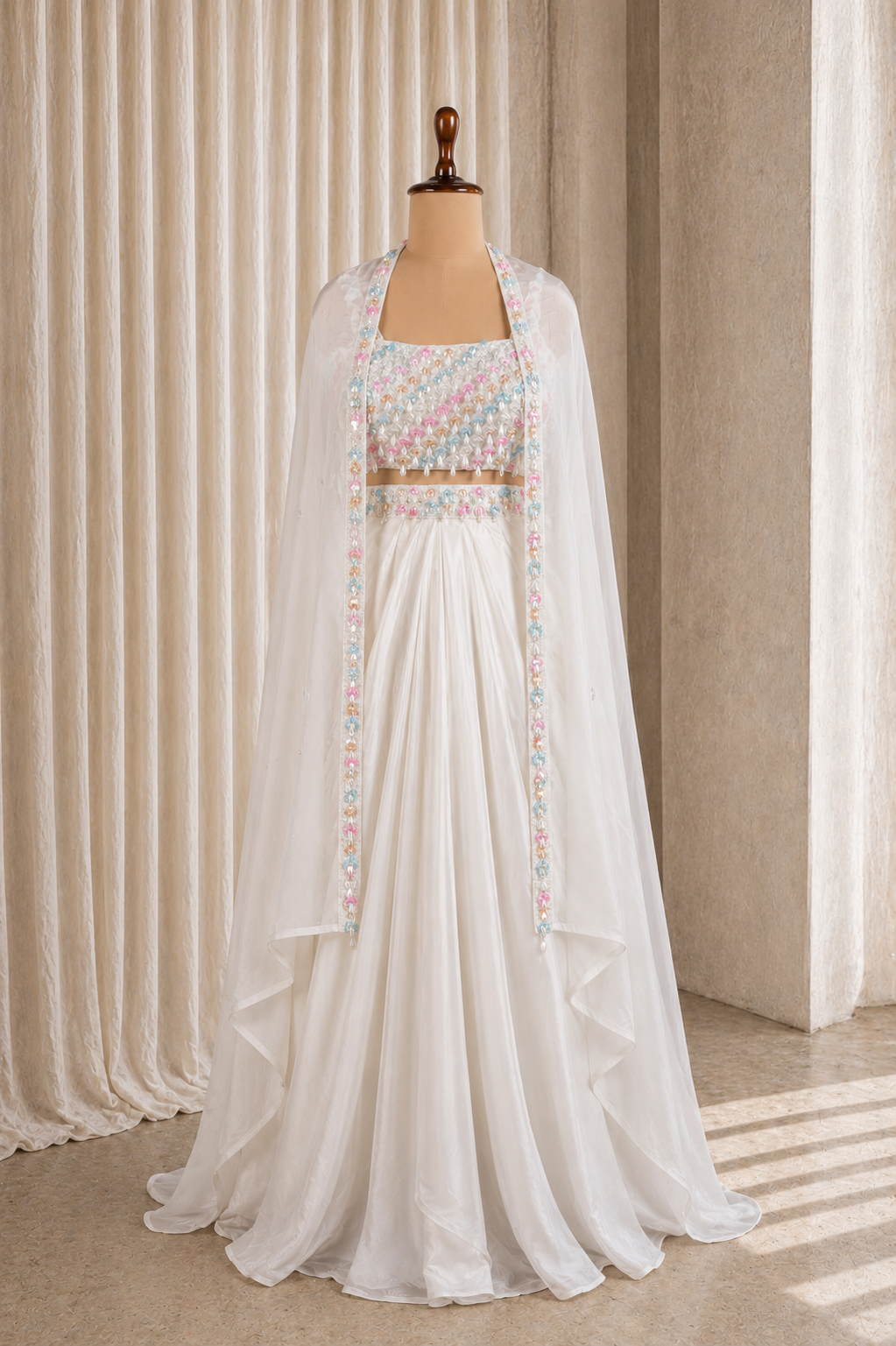 Fancy White Palazzo Choli Suit With jacket On Crepe