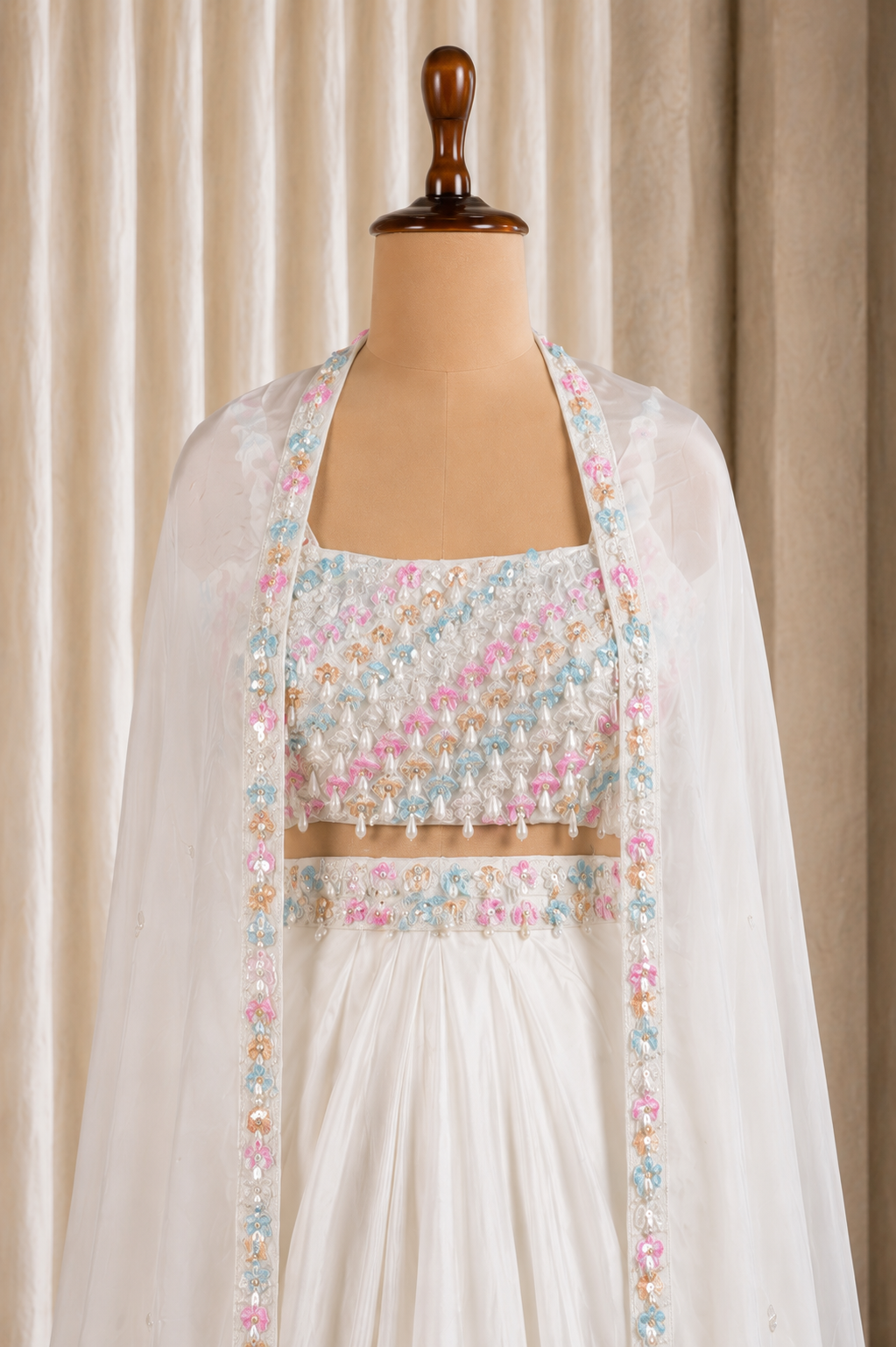 Fancy White Palazzo Choli Suit With jacket On Crepe