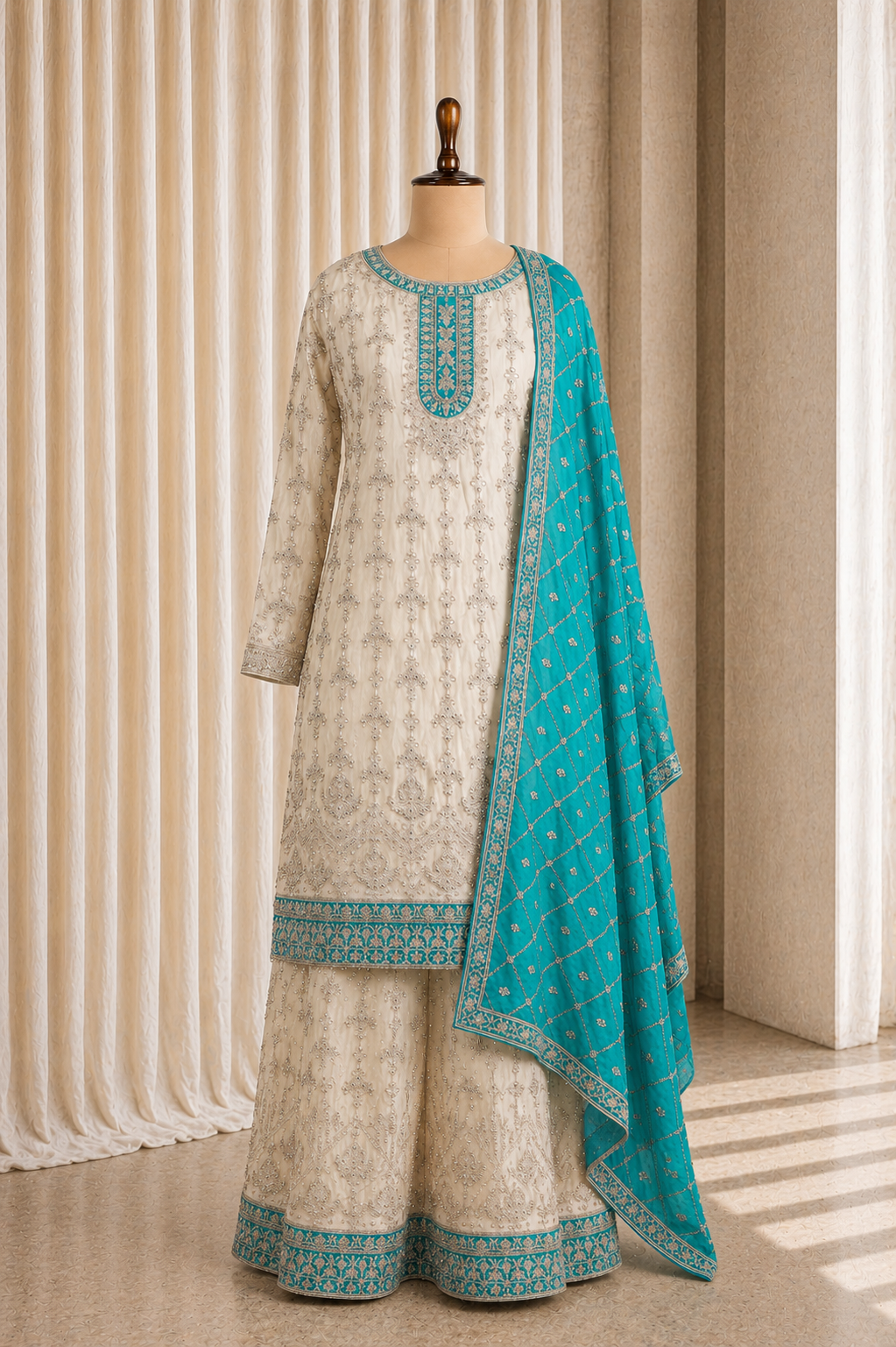 Simple White-Rama Straight Cut kurti Styled Straight Pants Suit