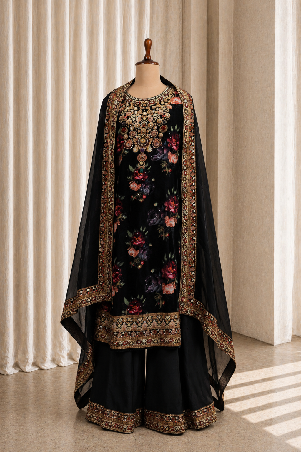 heavy Velvet based Sraight Cut Kurti-Straight Pants Suit