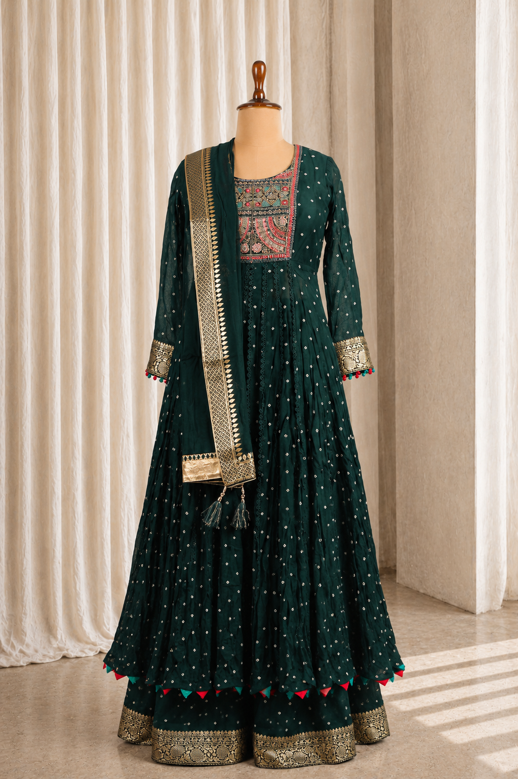 Dashing Festive Bottle Green Anarkali With Palazzo Pants