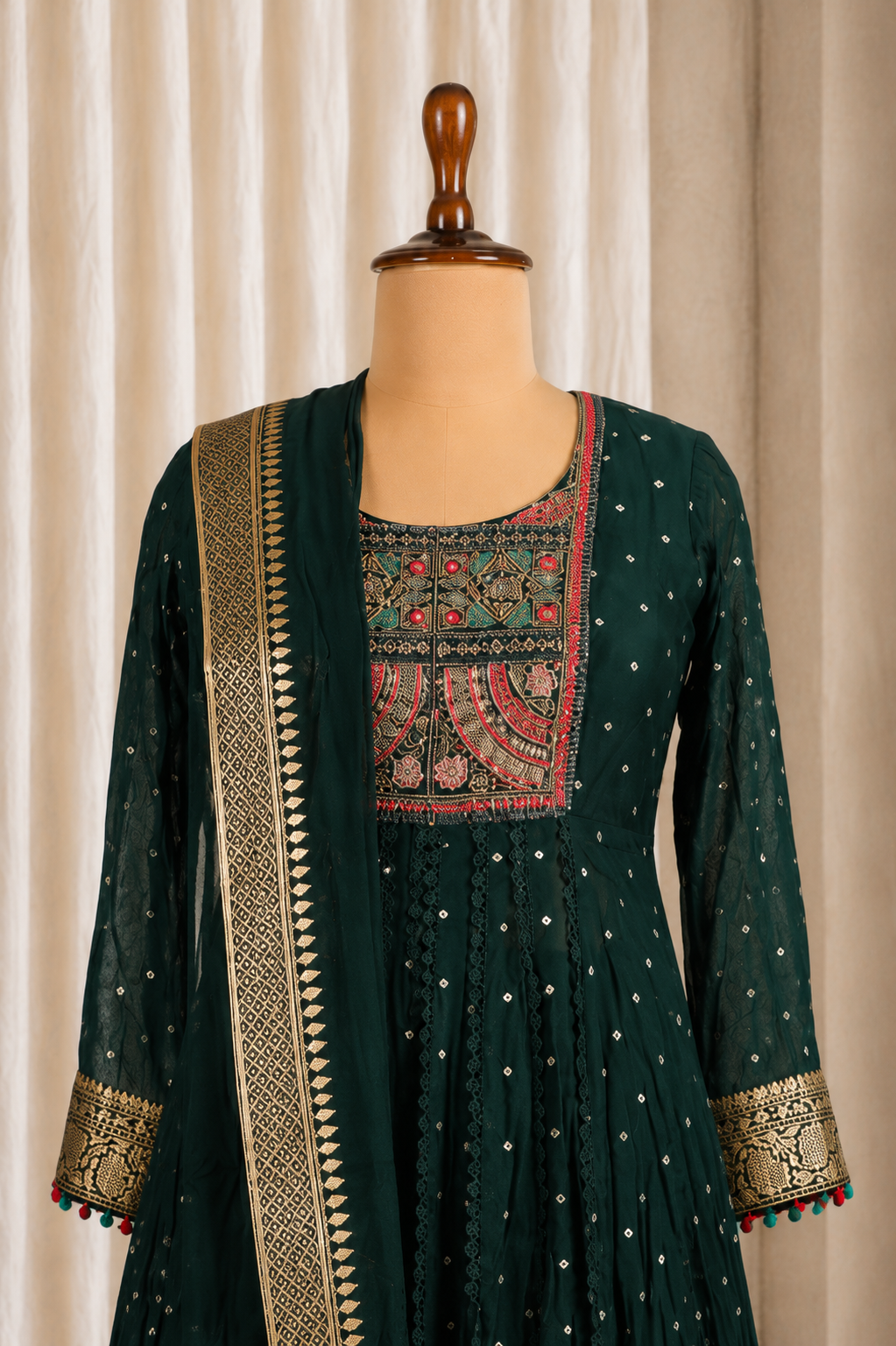Dashing Festive Bottle Green Anarkali With Palazzo Pants