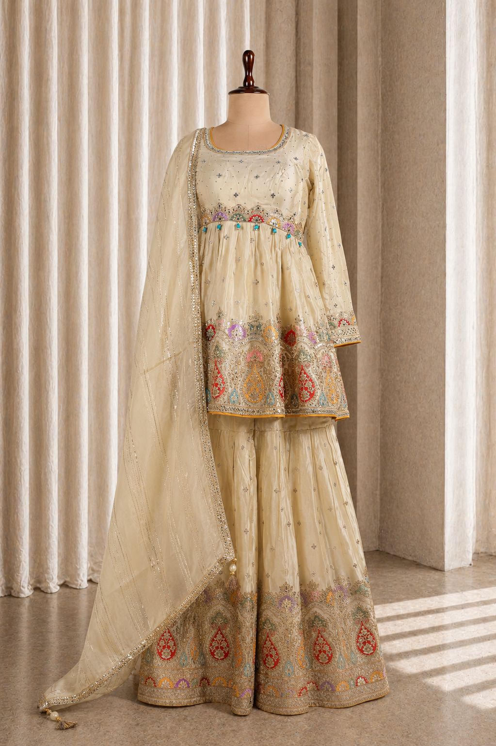 Designer Style Beige Paplom Styled Palazzo Suit