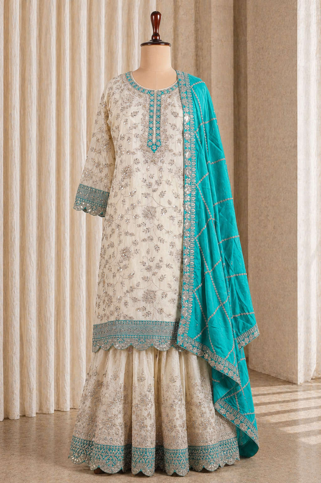 Amazing Chiffon Fabric And Kasab Work Palazzo Suits