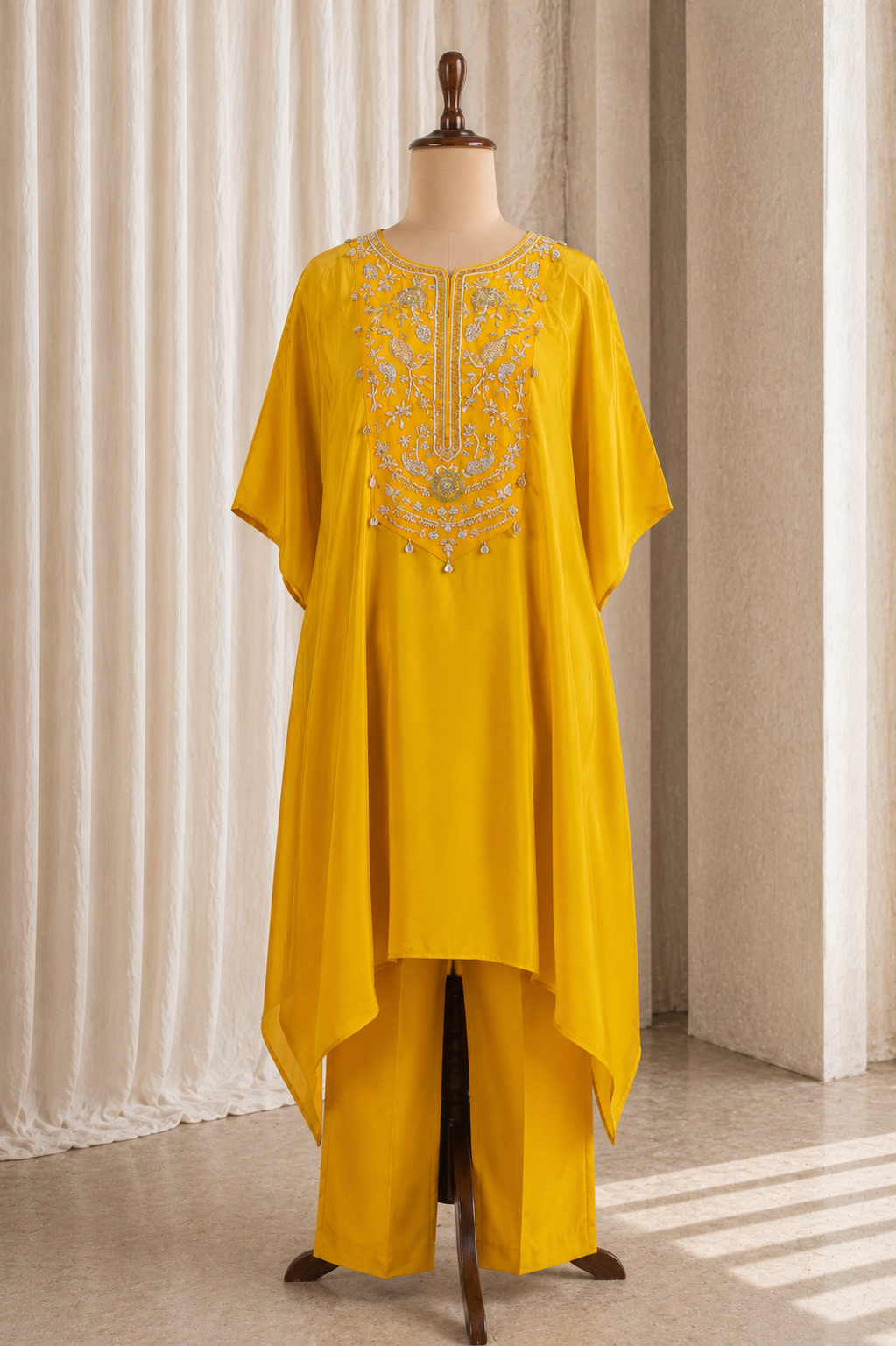 Mustard Color Crepe Fabric And Sequins Work Palazzo Suits