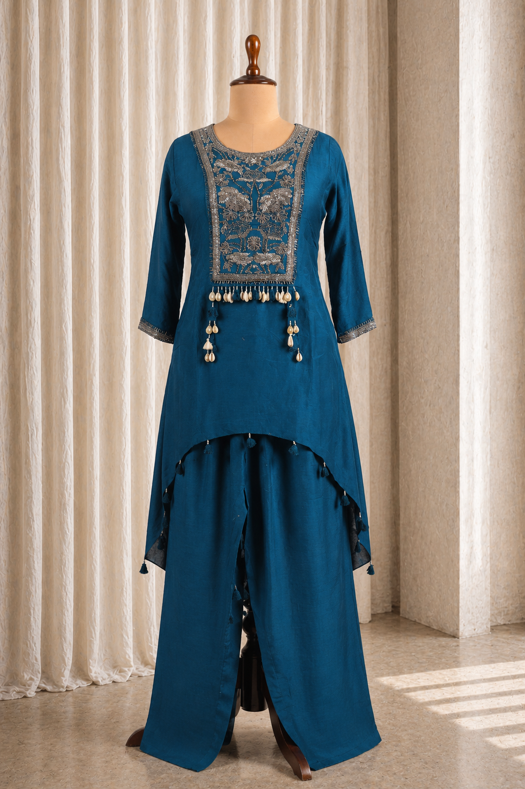 Blue Color And Moti Work Palazzo Suits