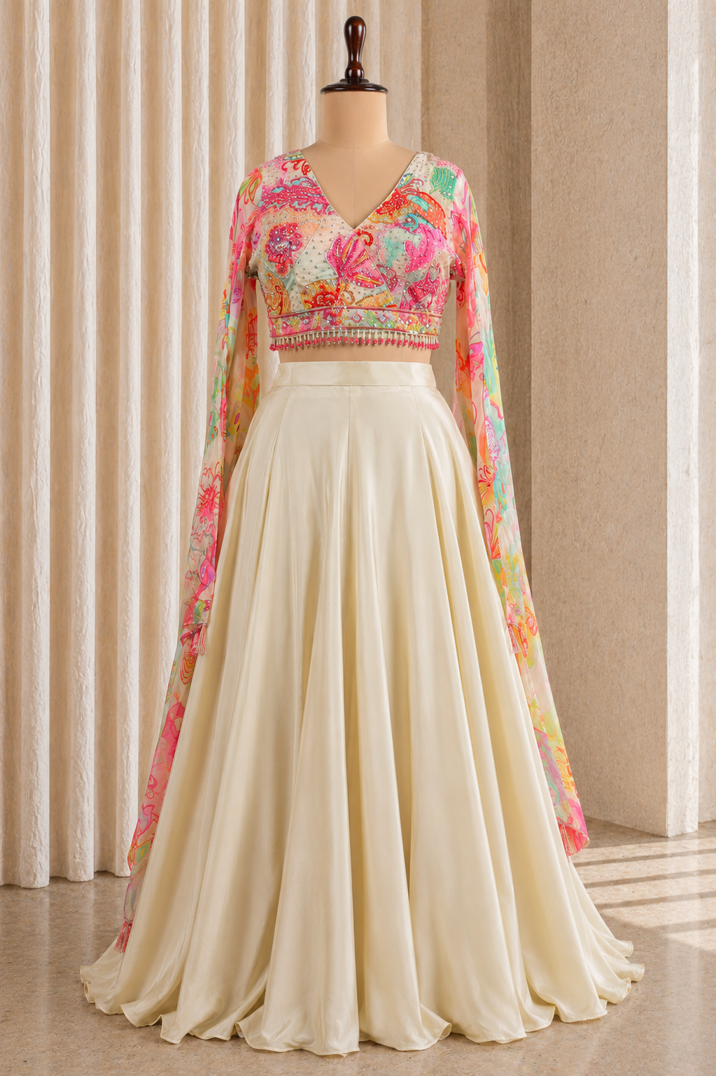 Trendy Beige Crepe Silk And Cut Dana Work Palazzo Suits