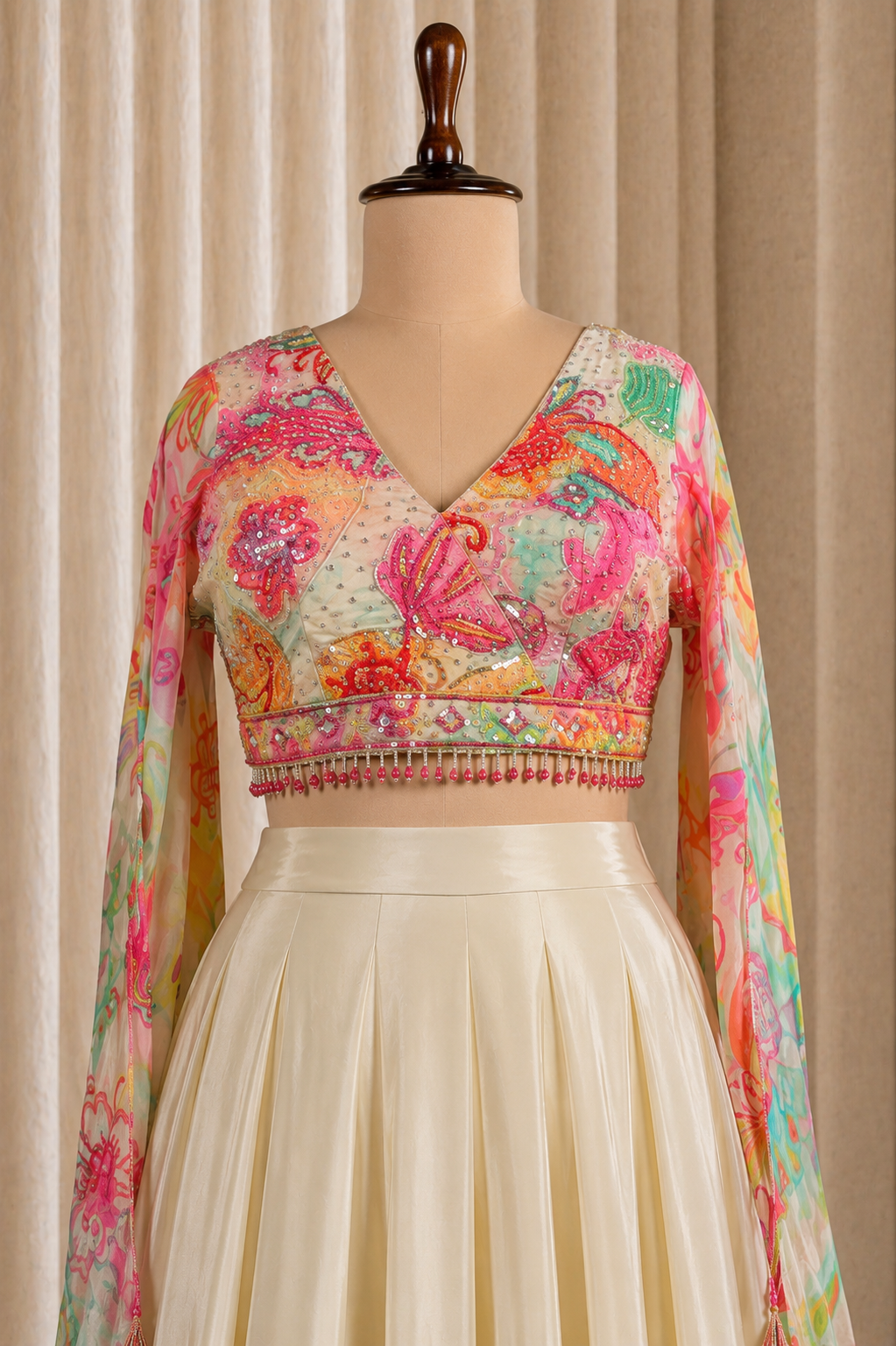 Trendy Beige Crepe Silk And Cut Dana Work Palazzo Suits