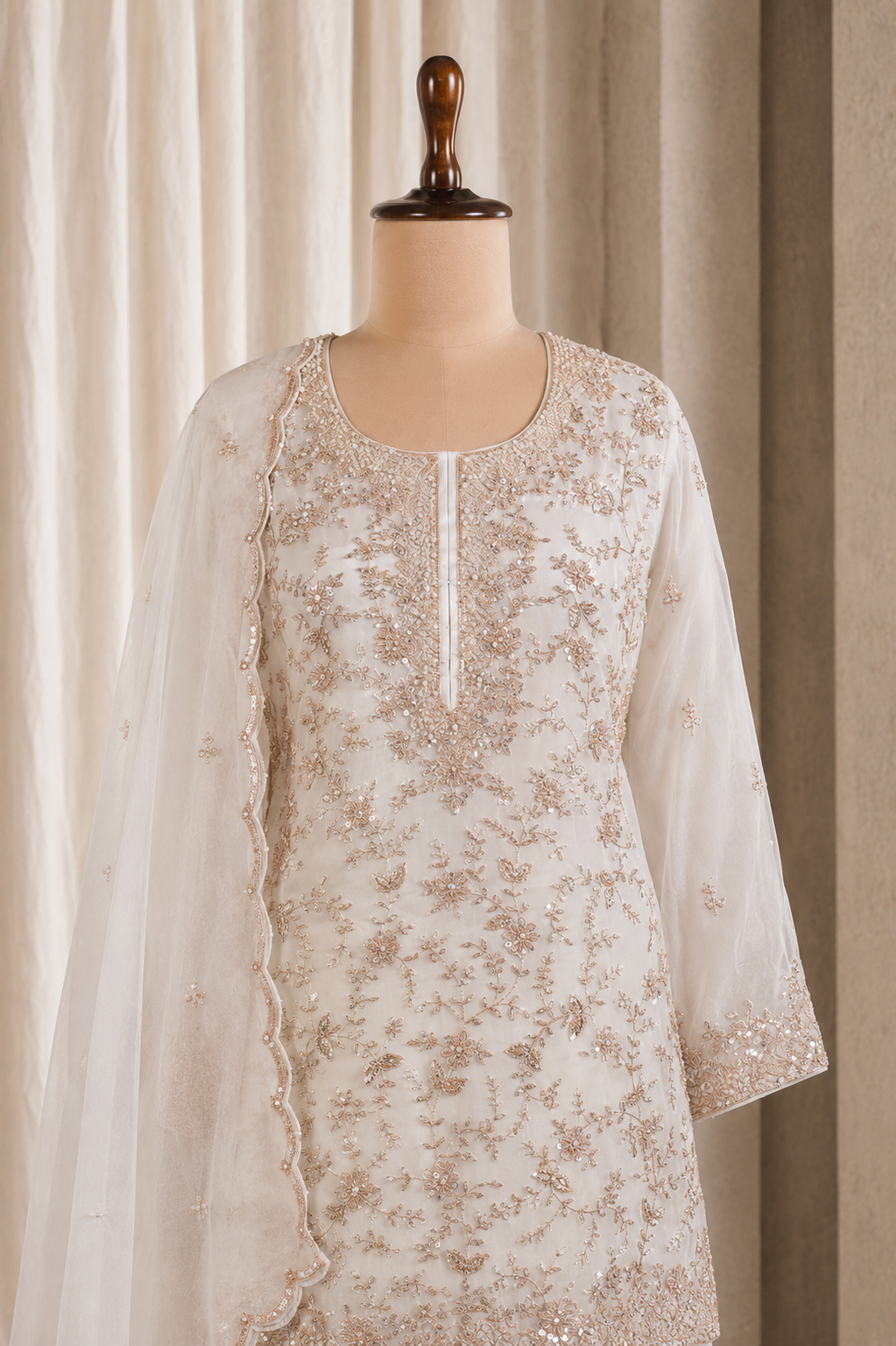 cut dana Zardozi Work and off white Color Palazzo Suits