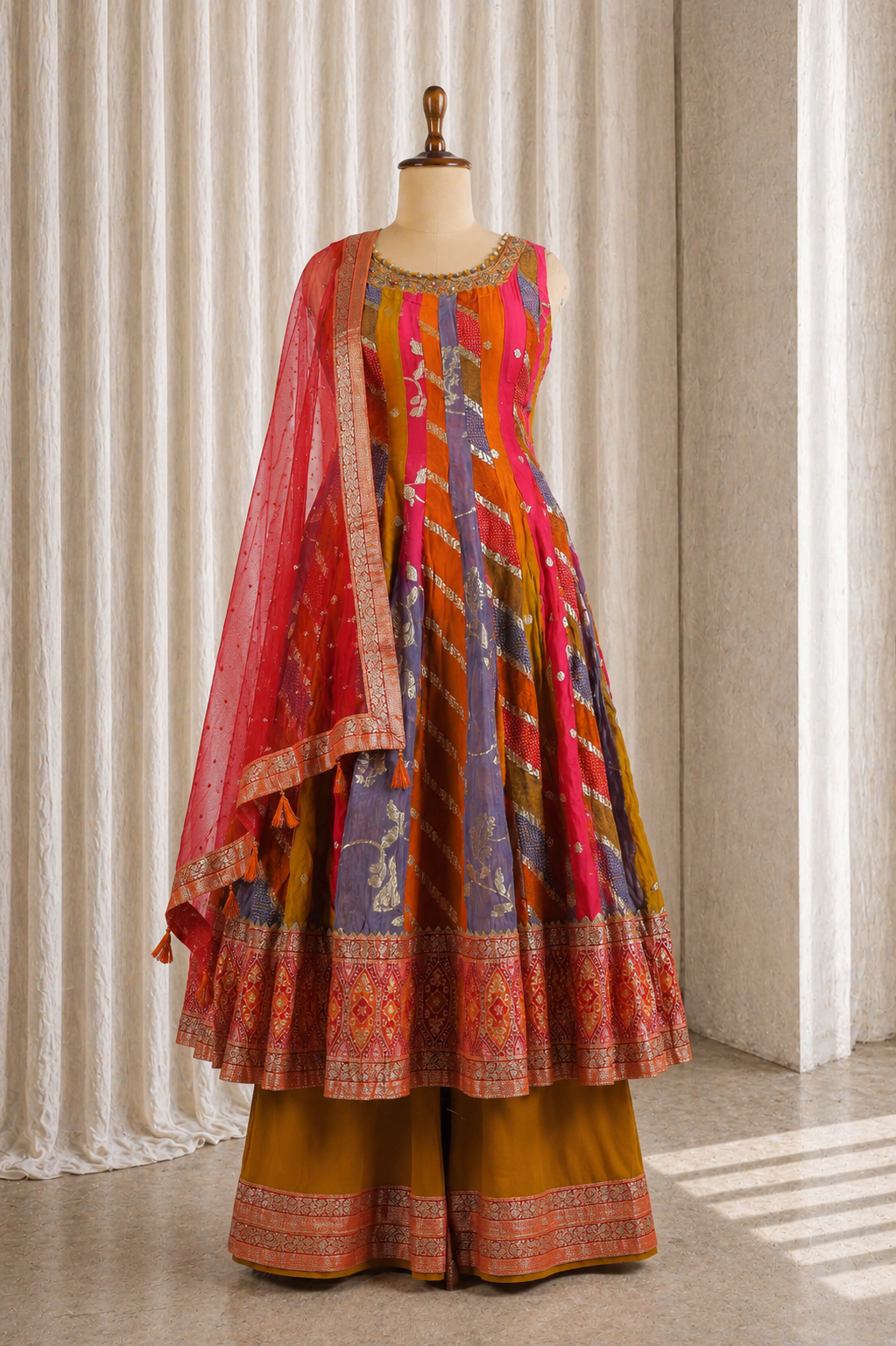 Festive Multi Colored Anarkali With Palazzo Pants