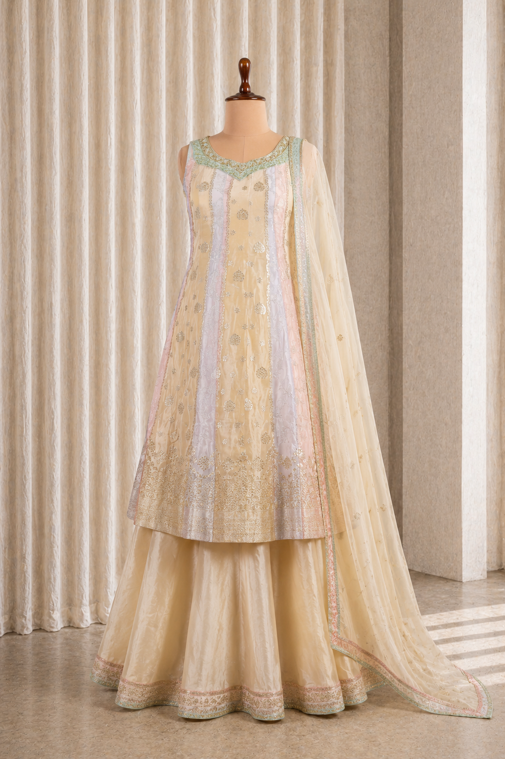 Long Kurti Styled Palazzo Suit with diamond, sequins and cut dana work