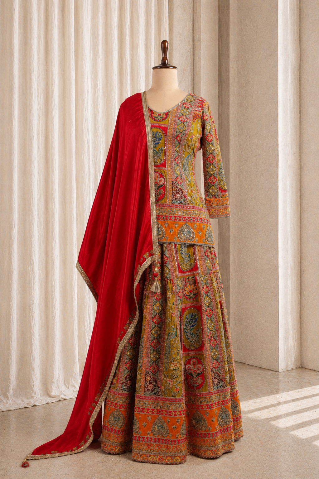 stunning printed multicolored palazzo suit with diamond work