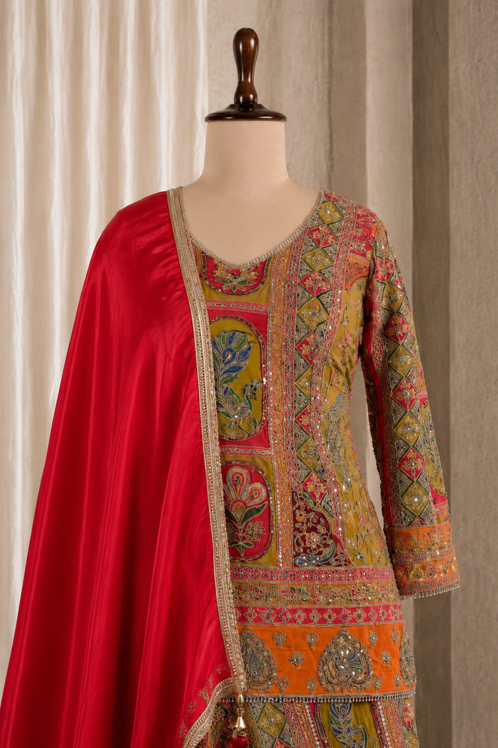 stunning printed multicolored palazzo suit with diamond work