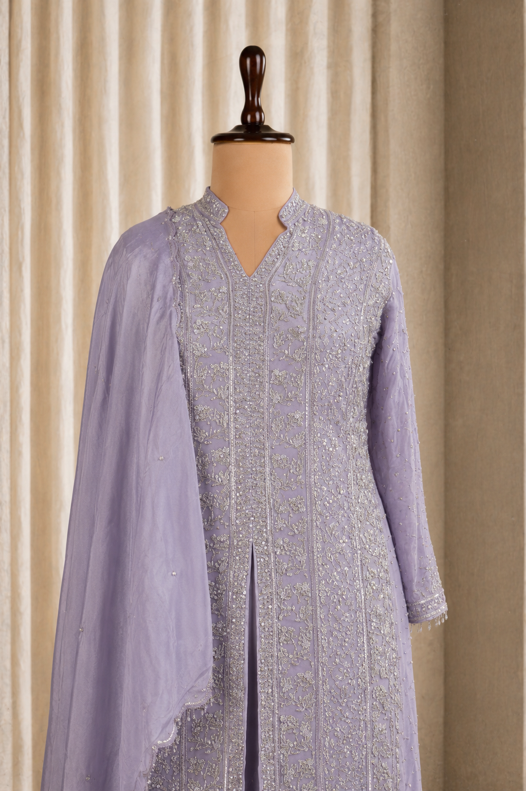 gorgeous lavender palazzo suit with fancy diamond and cut dana work on chiffon