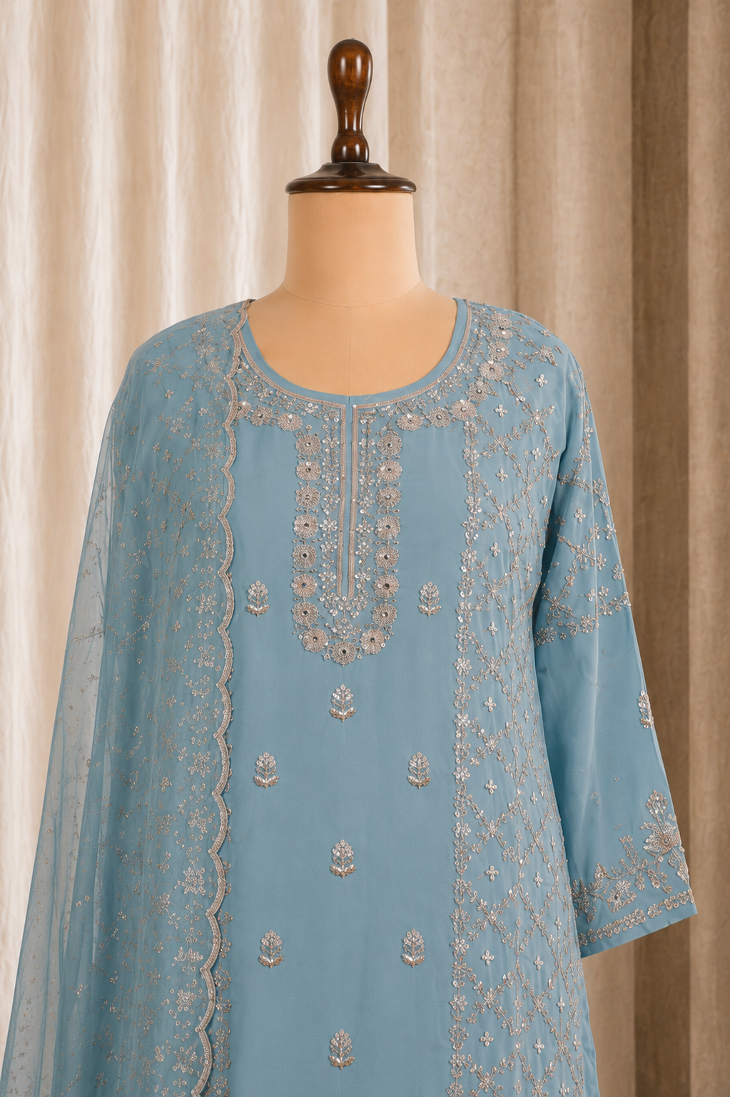 Fantastic Zardozi Work and Grey Color Palazzo Suits