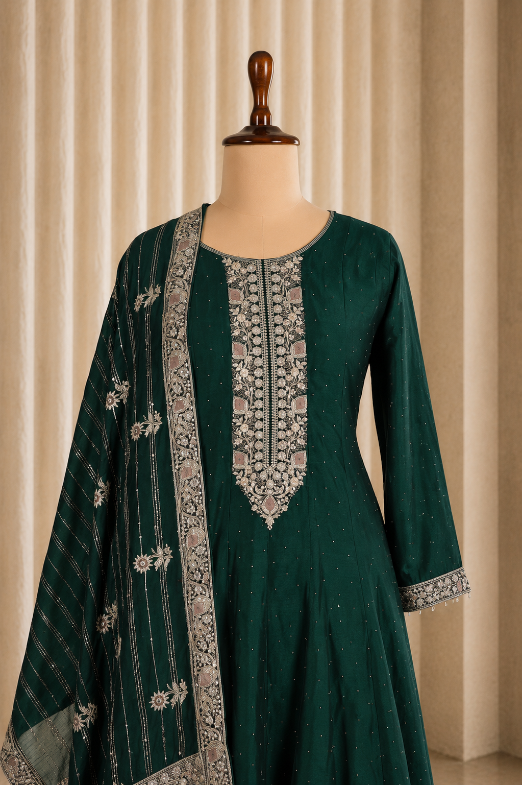 Ravishing Bottle Green Color Chanderi Silk With Embroidered Work Suits