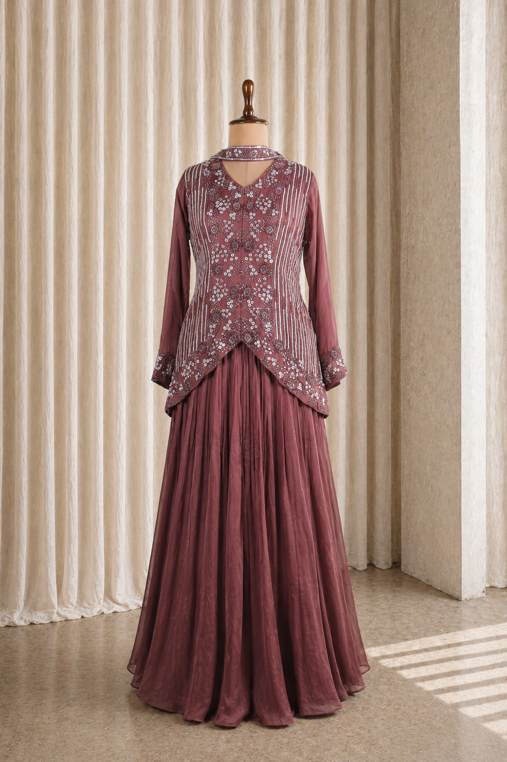 Superb Rose Gold Color With Sequins Work Suits