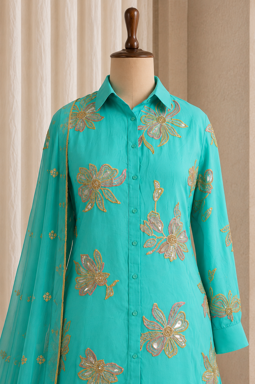 Captivating Crepe Silk With Aqua Color N Thread Work Palazzo Suits