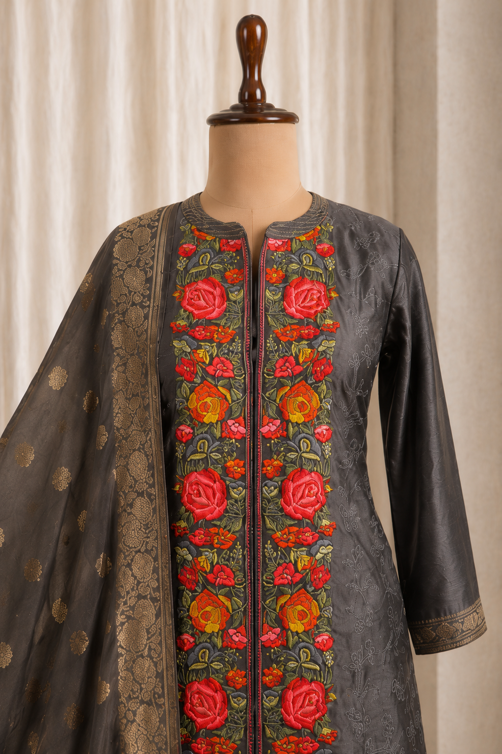 Brilliant Chanderi Silk With Grey Color N  Embroidered Work Suits