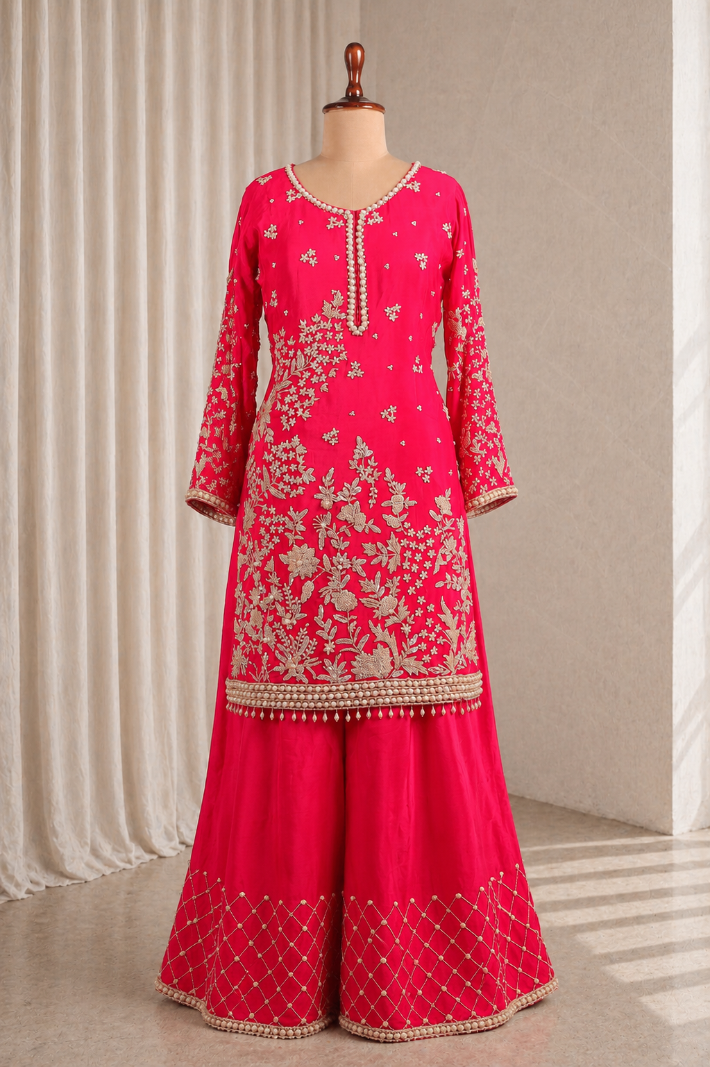 Superb Rani Color and Crepe Silk  Peal Work Palazzo Suits