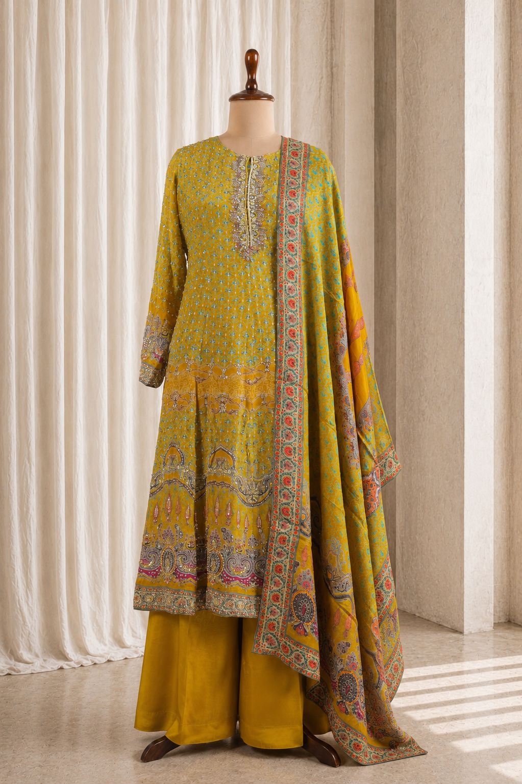 Magnificent Green Color Crepe Silk With Sequins Work Suits