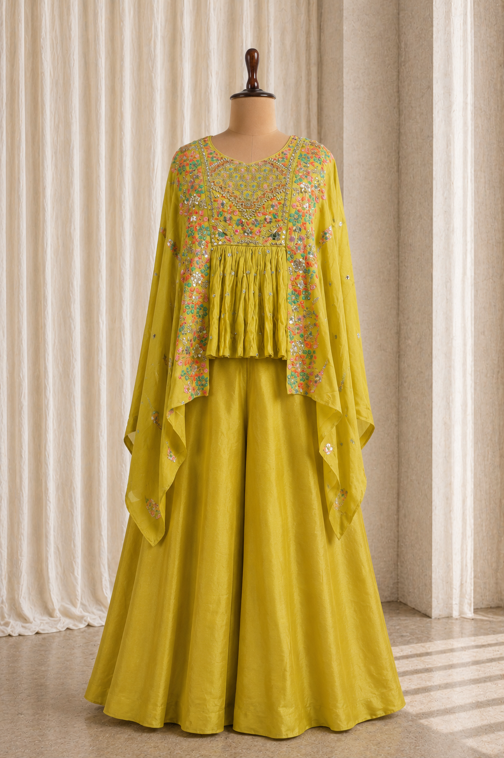 Amazing Lime Green Color Chinon Silk With Fancy Zardozi Work Pant Style Suits