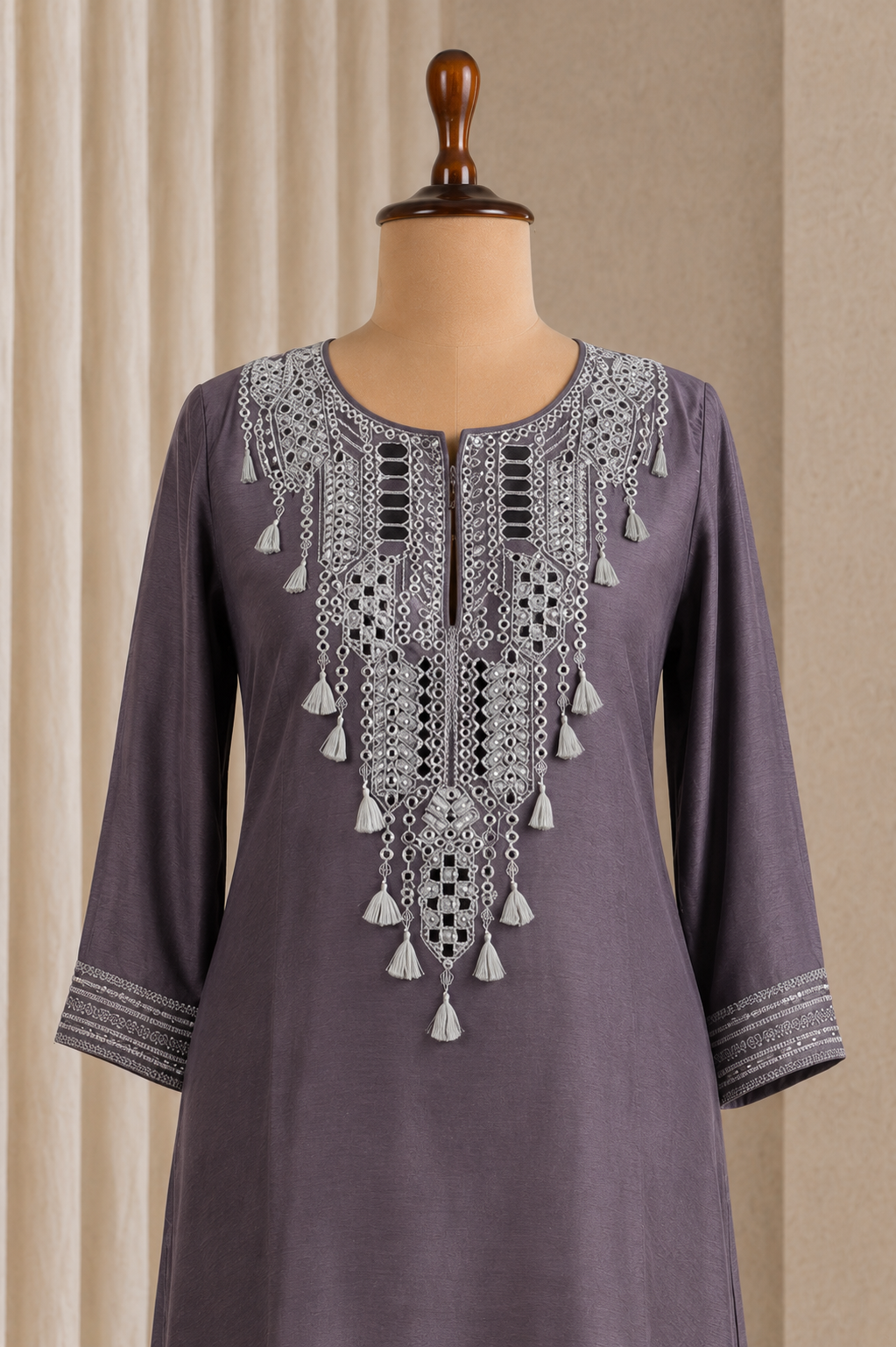 Elegant Gray Color Dupion Silk With Fancy Dori Work Pant Style Suits