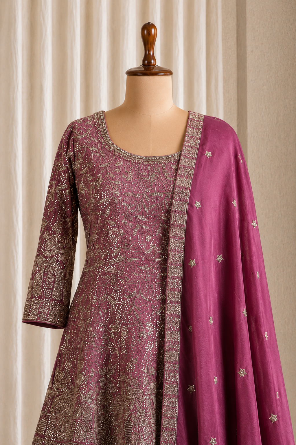 Elegant Chiffon Fabric With Purple Color N Kasab Work Suits